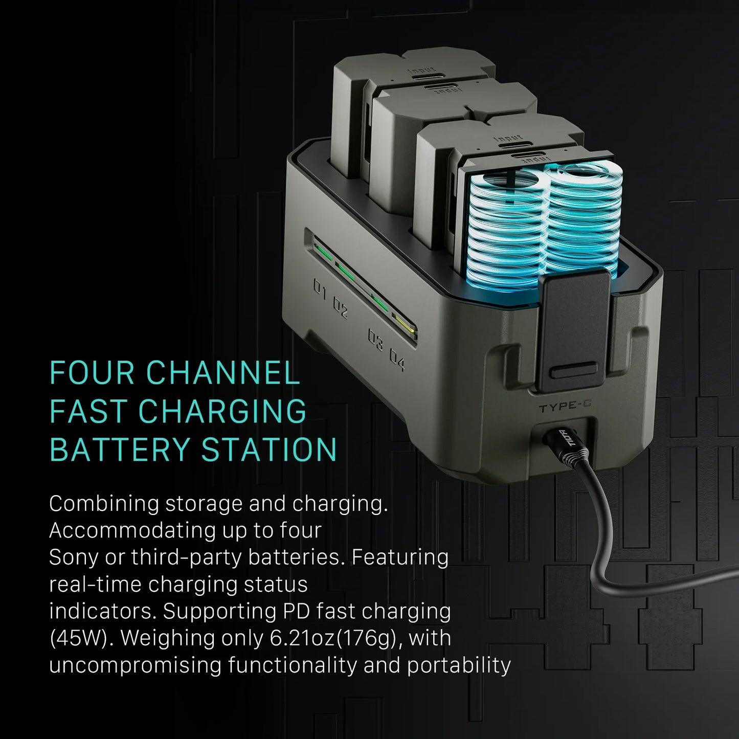 Batterie + chargeur 4 ports TILTA NP-W235 2400 mAh Station de charge portable (4 canaux) pour Fujifilm X-S20 XT5, XT4, GFX100S, GFX100S II, XH2S