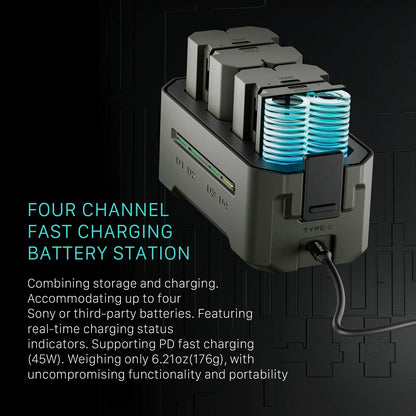 Batterie + chargeur 4 ports TILTA NP-W235 2400 mAh Station de charge portable (4 canaux) pour Fujifilm X-S20 XT5, XT4, GFX100S, GFX100S II, XH2S