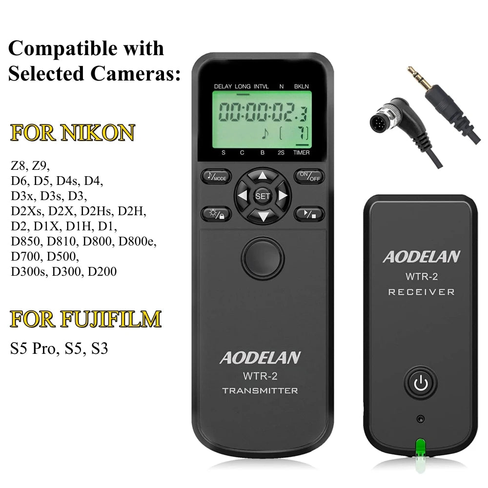 Télécommande intervallomètre AODELAN – minuterie sans fil WTR-2, pour appareil photo Canon, Nikon, Sony, Fujifilm, Panasonic C6, C8, N8, N10, S6, S8, O6, P6