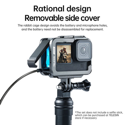 Cage en aluminium TELESIN boîtier de protection avec fixation trépied pour GoPro 12, 12, 11, 10, 9