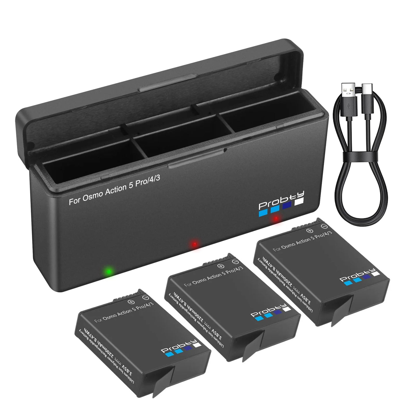 Batterie Probty 2200 mAh pour DJI Osmo Action 5 Pro Action 4 Action 3 + chargeur rapide 3 voie