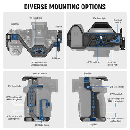 Cage pour Panasonic LUMIX S5 II/S5 IIX G9 II avec pince de câble HDMI, base Arca QR