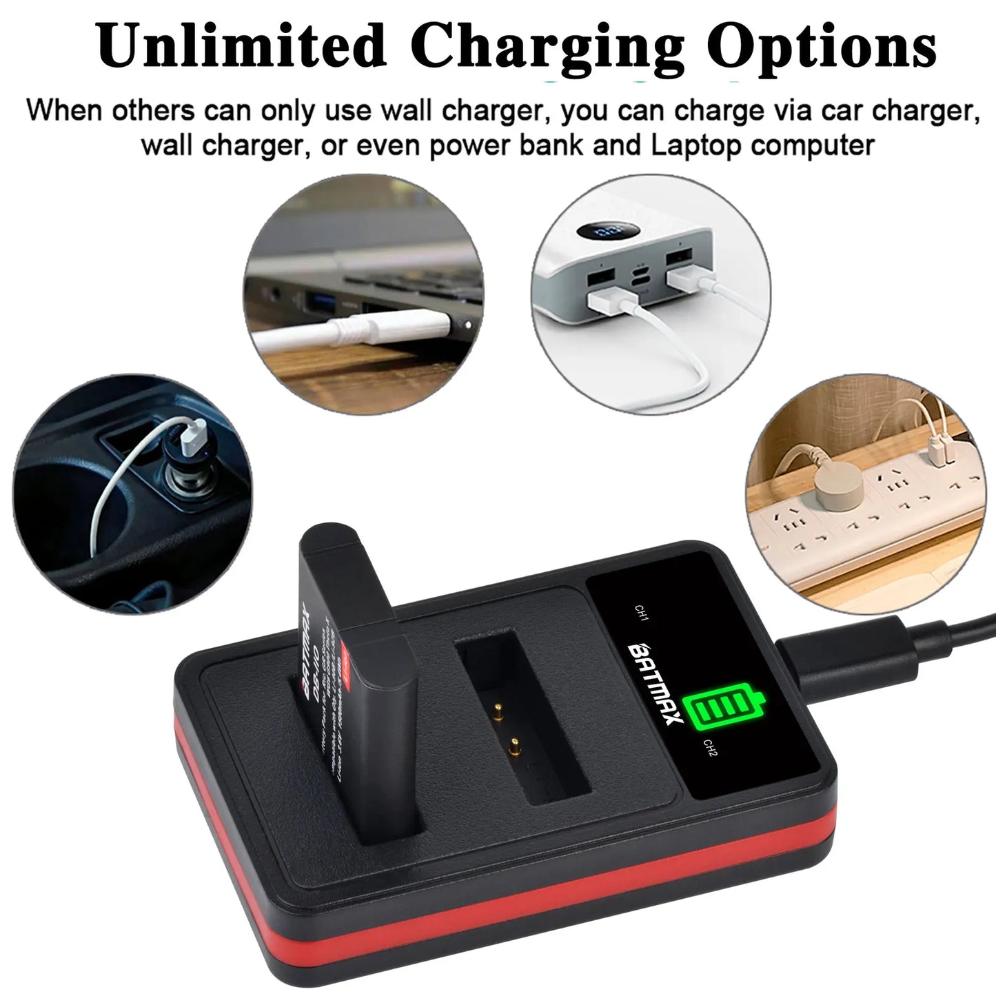 Batterie Batmax DB-110 1500mAh + chargeur double pour appareils photo Ricoh DB-110 GR série Ricoh GR III, GR IIIx, Theta X, WG-6, G900