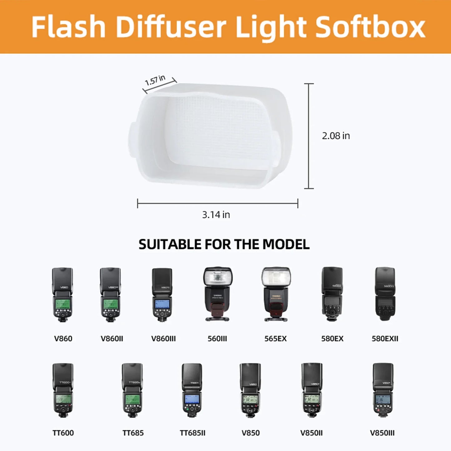 Diffuseur Godox pour Flash Canon Speedlite 580EX 580EX II Godox V850 860II TT685 TT600 TT520II Yongnuo YN-560/565