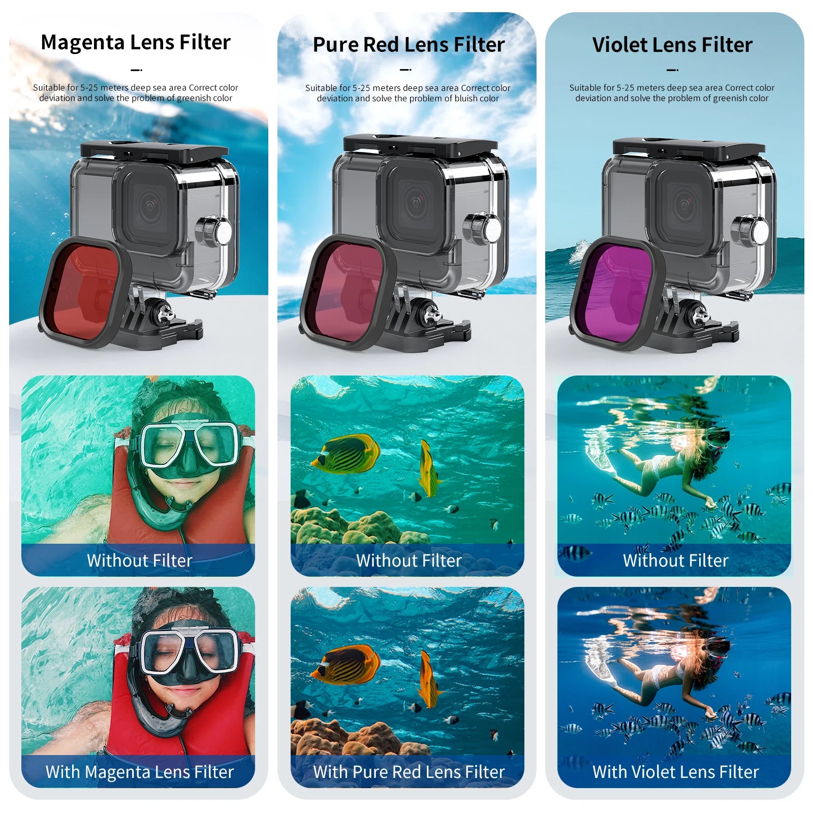 TELESIN 60M Waterproof Case Tempered Glass Underwater Diving Housing Cover Lens Filter for GoPro Hero 9 10 11 12 13 
