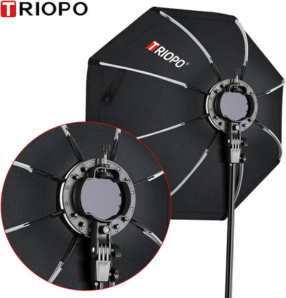 Softbox TRIOPO 55cm 65cm 90cm 120cm Octagone trépied pliable avec poignée pour Flash universel, Godox V860III V1 AD200Pro...
