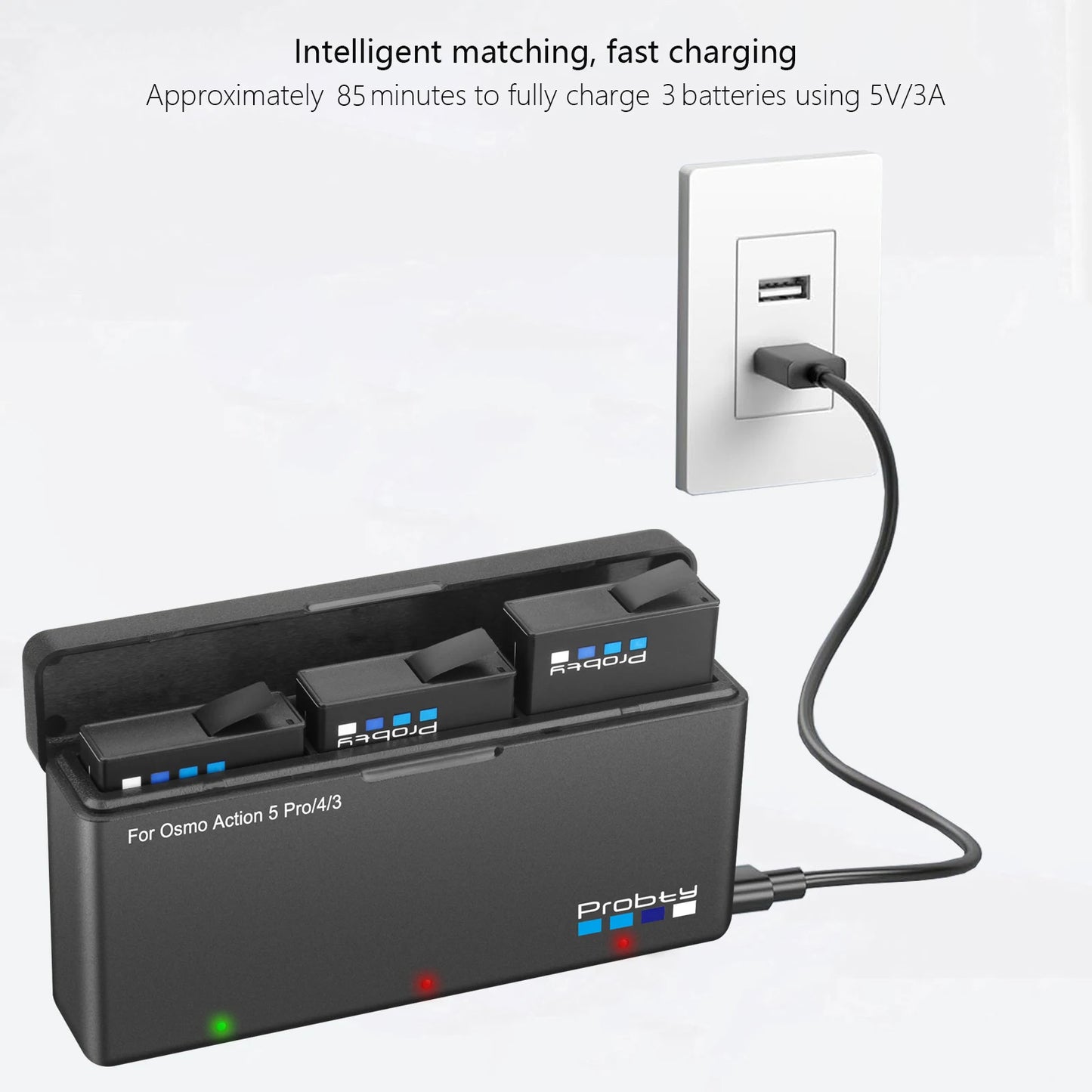 Batterie Probty 2200 mAh pour DJI Osmo Action 5 Pro Action 4 Action 3 + chargeur rapide 3 voie