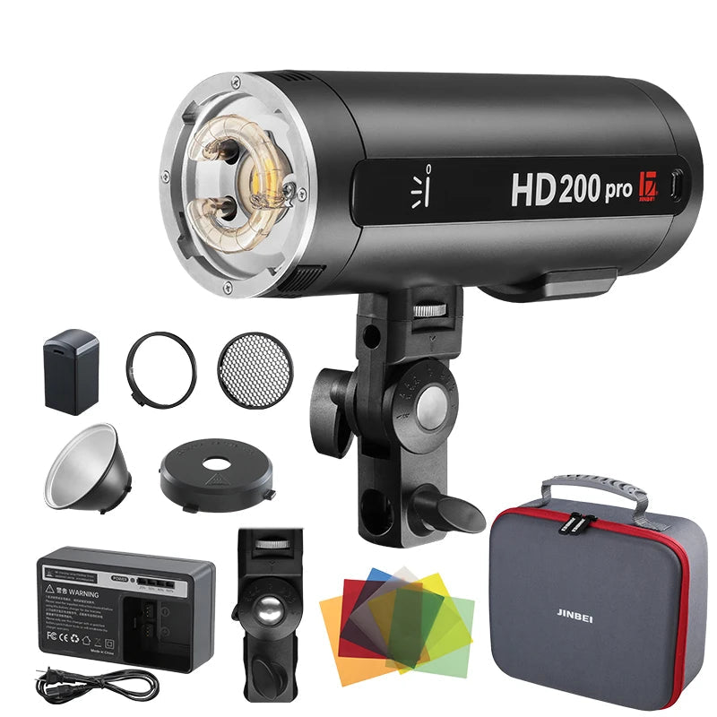 Flash stroboscopique JINBEI HD200pro avec batterie pour l'extérieur 200W TTL 2.4G HSS pour Canon Sony Nikon