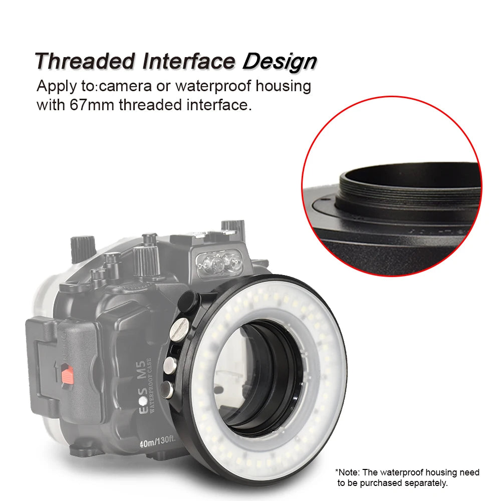 Lampe de poche sous-marine SL-108 Seafrogs avec anneau lumineux fileté de 67mm 1200LM avec lampe Macro de Charge USB pour Sony Olympus TG5/TG4/TG6...