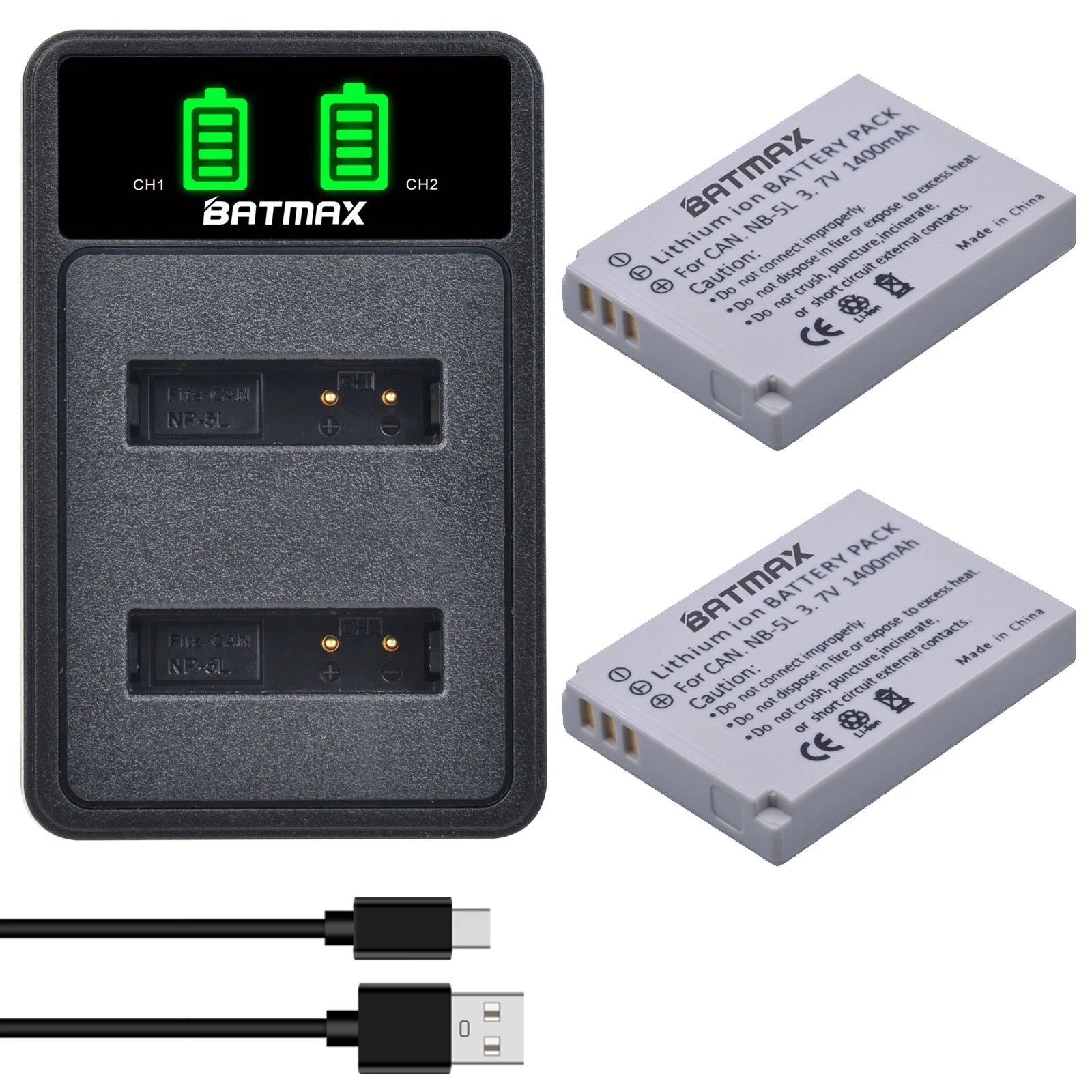 Batterie Batmax NB-5L NB 5L NB5L + chargeur LED double pour Canon Powershot S100 SX200 SX210 IS SX230 HS SD790 SD850 SD890