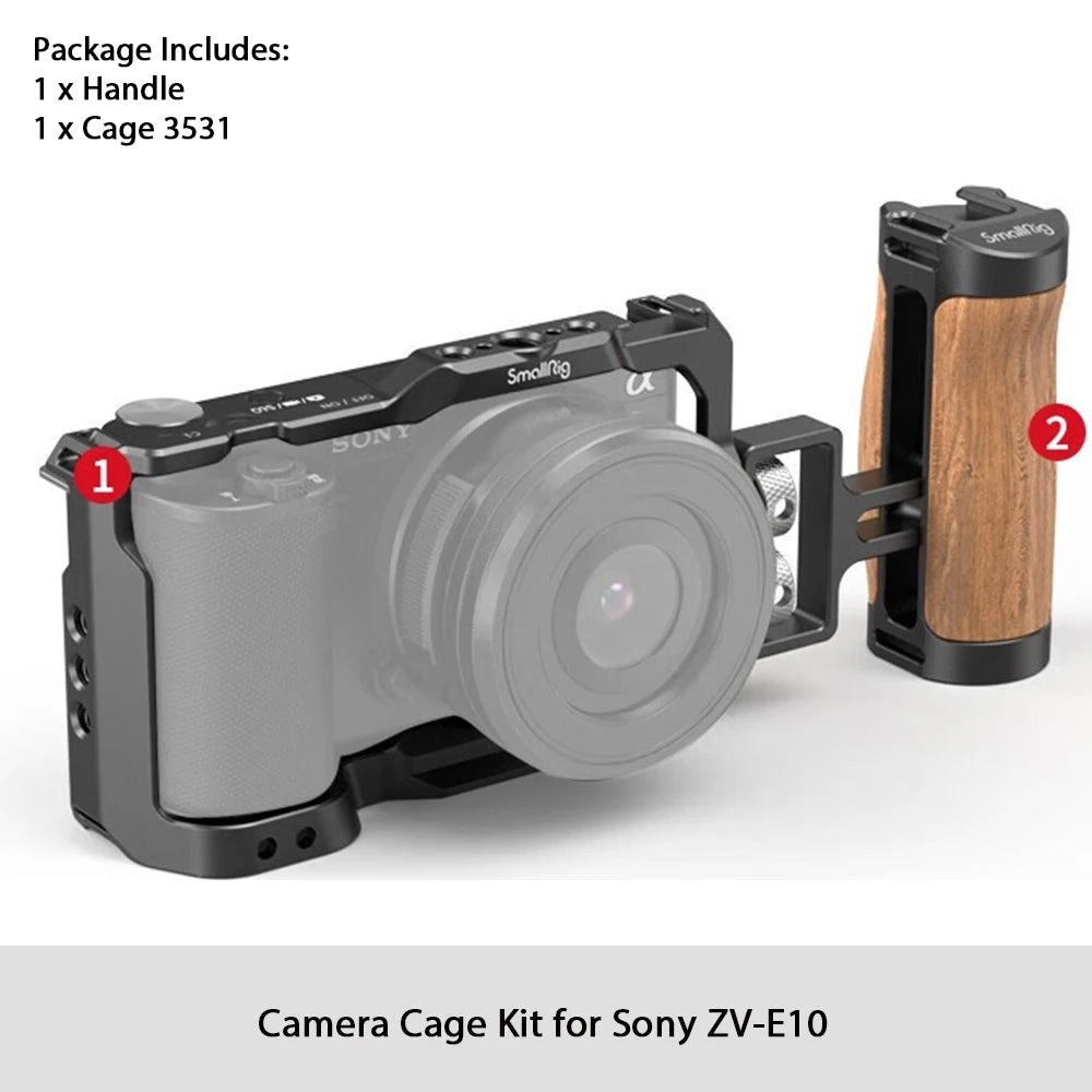 Cage SmallRig 3538 pour Sony ZV-E10 avec poignée et plaque de dégagement rapide intégrée pour kit Arca-Swiss