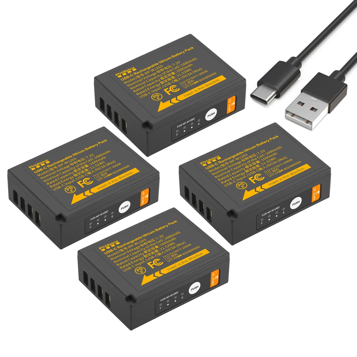 Batterie Probty NP-W126 NP-W126s charge usb-c pour Fuji X100VI X-T30 II X-S10 X-T200 X100F X100V X-A5 X-T50 X-Pro3 X-T3