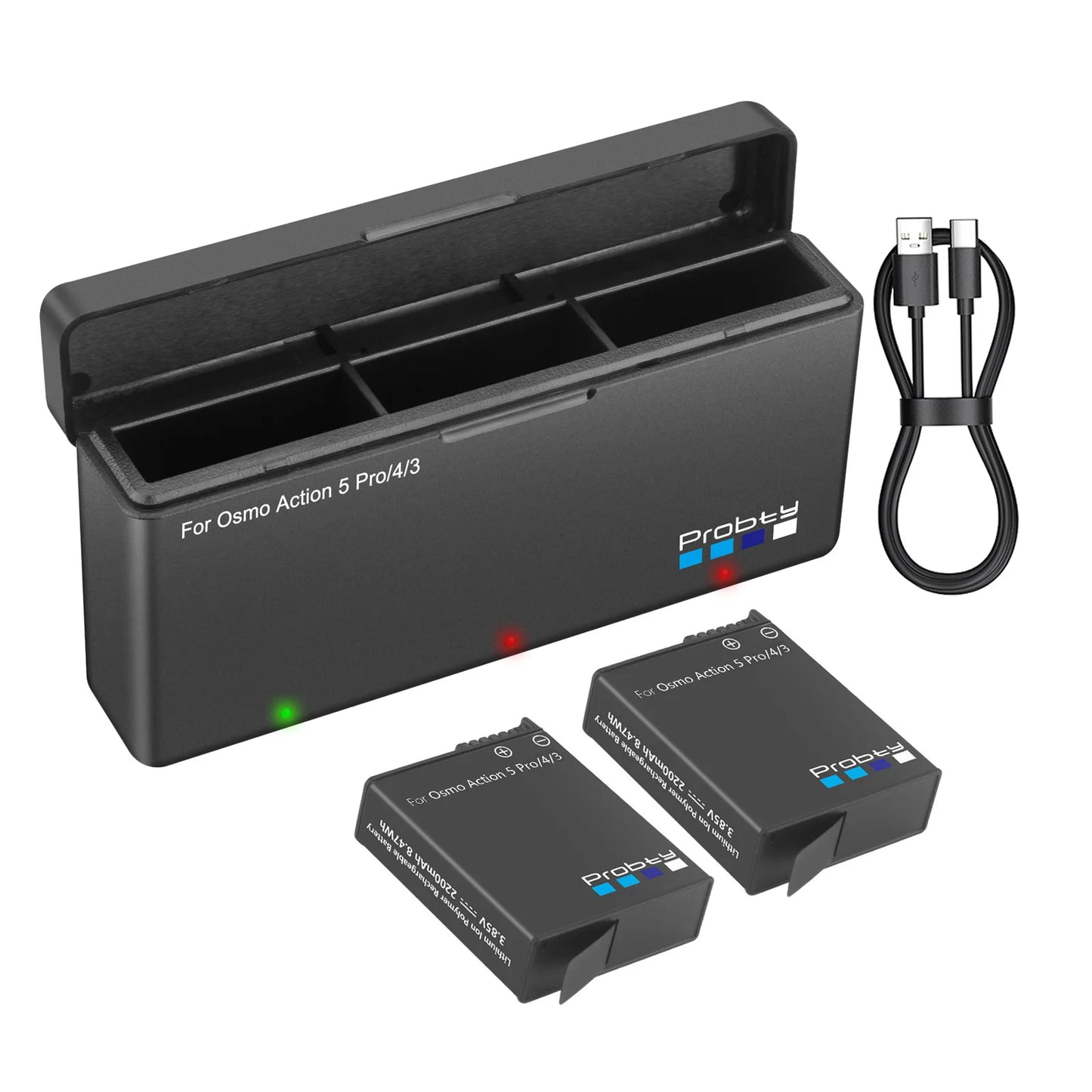 Batterie Probty 2200 mAh pour DJI Osmo Action 5 Pro Action 4 Action 3 + chargeur rapide 3 voie