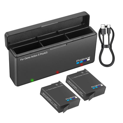 Batterie Probty 2200 mAh pour DJI Osmo Action 5 Pro Action 4 Action 3 + chargeur rapide 3 voie