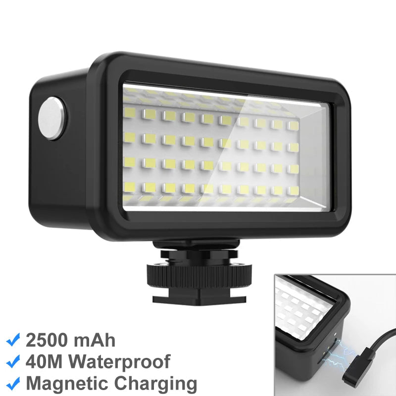 Lampe de plongée vidéo Led étanche, lampe sous-marine 40M pour GoPro 13 12 11 10 Sjcam Yi DJI Osmo, caméra d'action