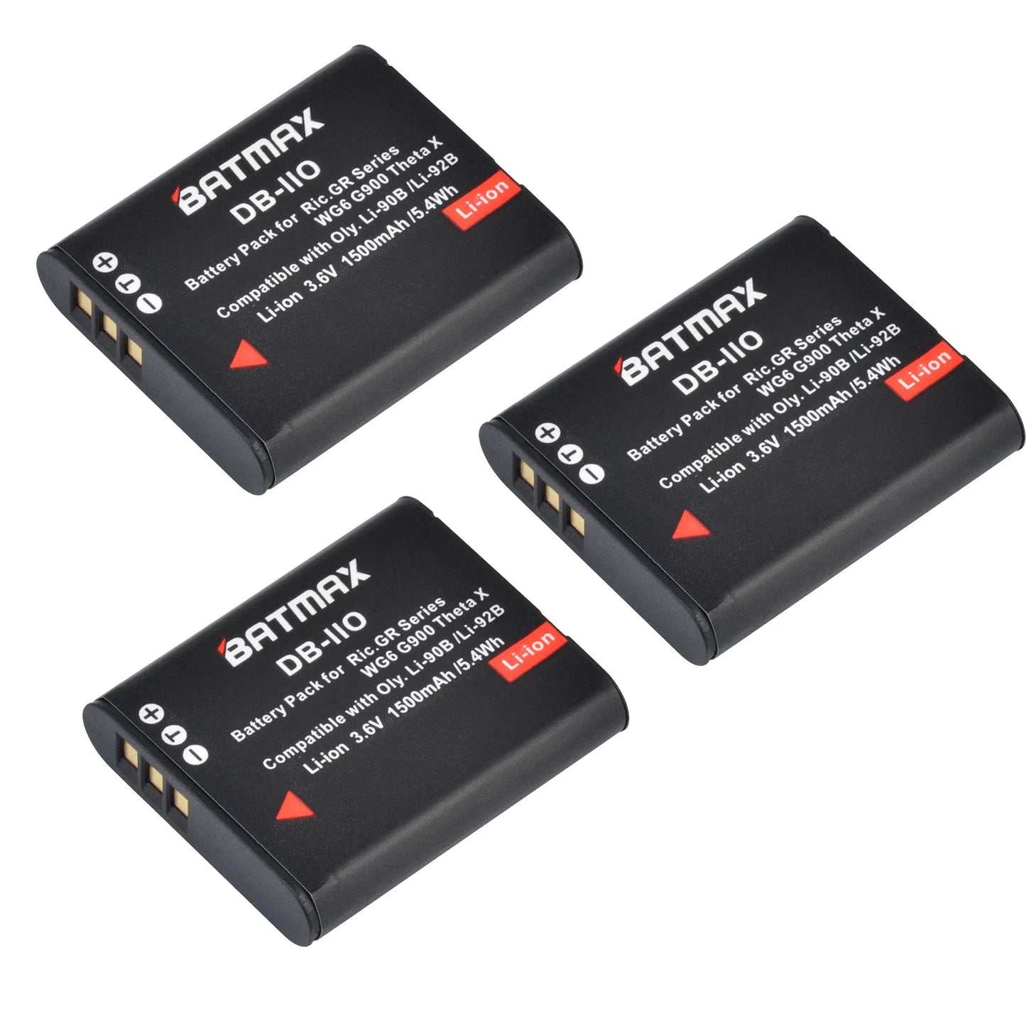 Batterie Batmax DB-110 1500mAh + chargeur double pour appareils photo Ricoh DB-110 GR série Ricoh GR III, GR IIIx, Theta X, WG-6, G900