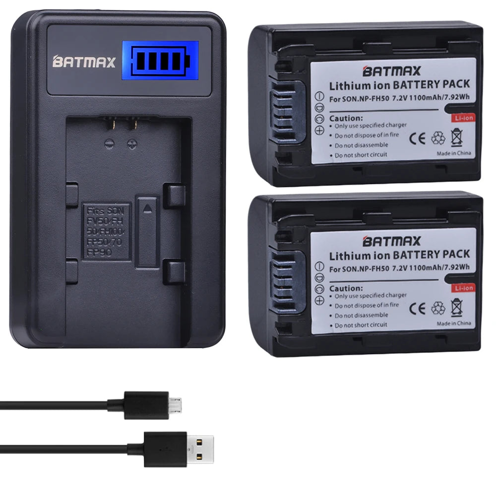 Batterie Batmax NP-FH50 NP-FH40 1100mAh + chargeur pour Sony A230 A330 A290 A380 A390 HDR-TG1E TG3 TG5 TG7 DSC-HX1