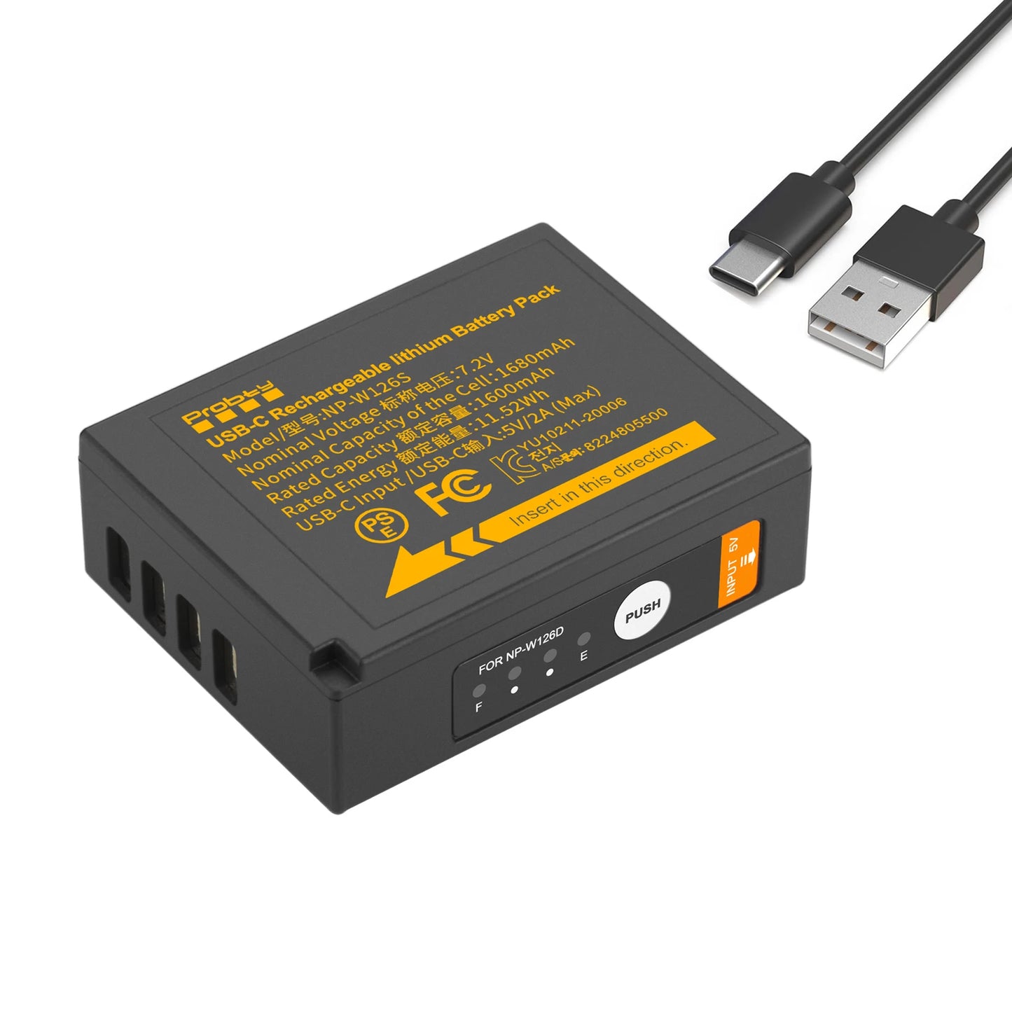 Batterie Probty NP-W126 NP-W126s charge usb-c pour Fuji X100VI X-T30 II X-S10 X-T200 X100F X100V X-A5 X-T50 X-Pro3 X-T3