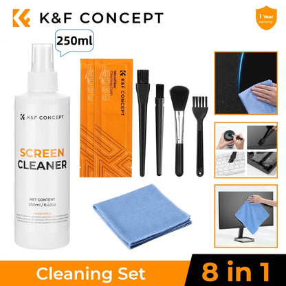 Kit de nettoyage d'objectif d'appareil photo K&F CONCEPT avec souffleur, lingettes, chiffon, liquide de nettoyage et stylo de nettoyage