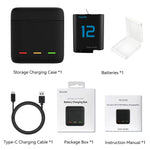 Batterie TELESIN pour GoPro Hero 12, 11, 10, 9, 1750 mAh + Boîtier de Chargeur Rapide à 3 Voies