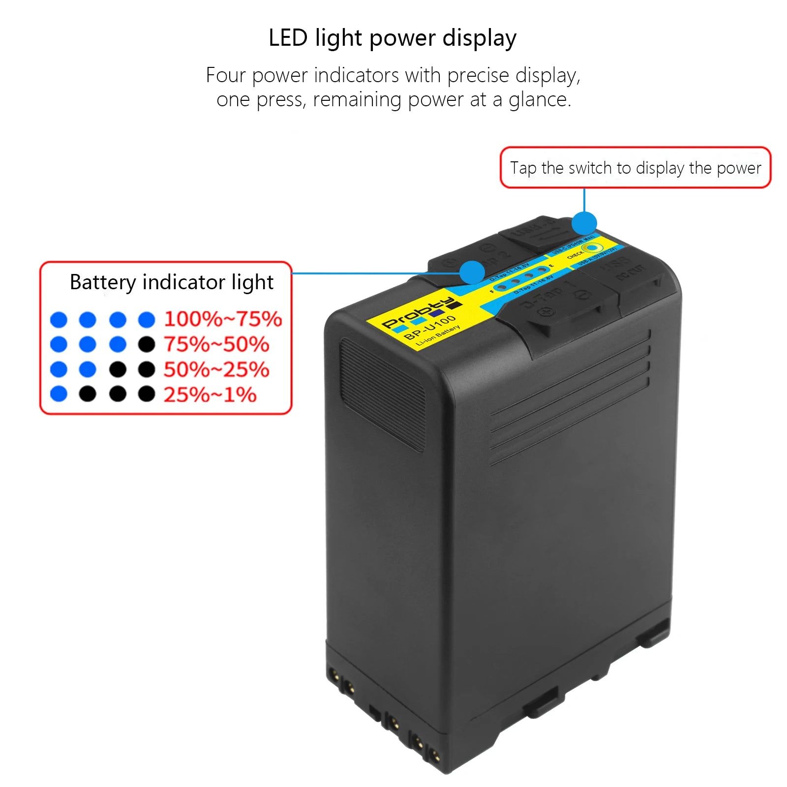 Batterie Probty BP-U100 recharge usb-c pour Sony BP-U30 U60 U70 U90 EX260 EX280 Z280 FS5 7 FX6 Z190 EX1R EX200 avec charge rapide PD45W