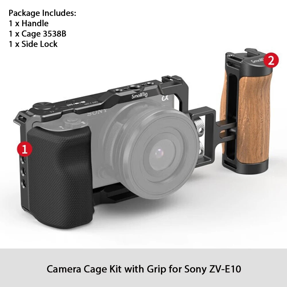 Cage SmallRig 3538 pour Sony ZV-E10 avec poignée et plaque de dégagement rapide intégrée pour kit Arca-Swiss
