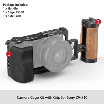 Cage SmallRig 3538 pour Sony ZV-E10 avec poignée et plaque de dégagement rapide intégrée pour kit Arca-Swiss