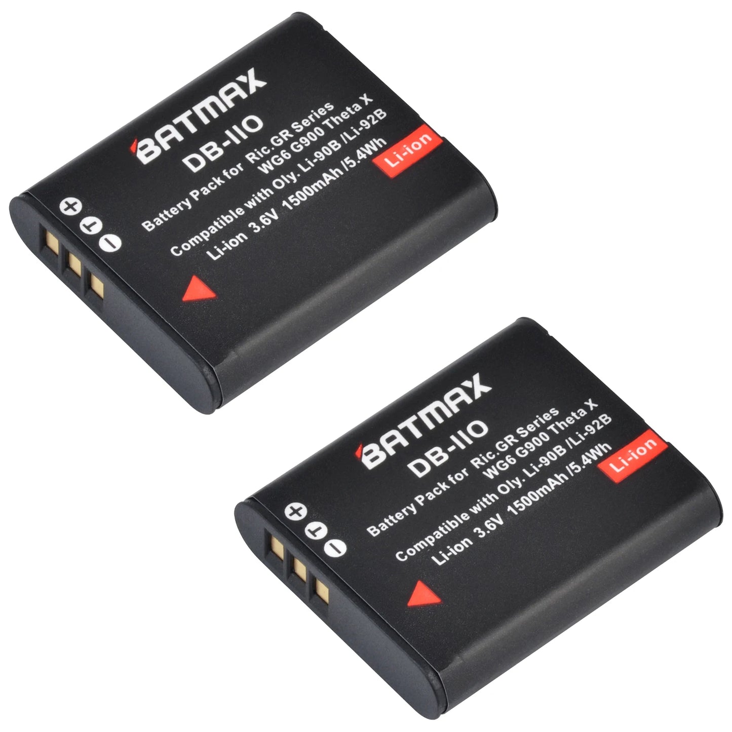 Batterie Batmax DB-110 1500mAh + chargeur double pour appareils photo Ricoh DB-110 GR série Ricoh GR III, GR IIIx, Theta X, WG-6, G900