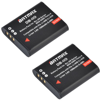 Batterie Batmax DB-110 1500mAh + chargeur double pour appareils photo Ricoh DB-110 GR série Ricoh GR III, GR IIIx, Theta X, WG-6, G900