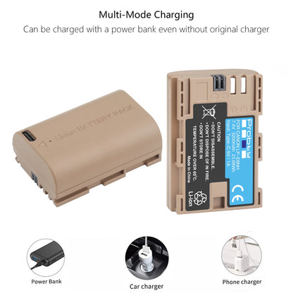 Batterie Probty LP-E6NH 3200mAh avec recharge usb Type-C pour Canon EOS R R5 R6 5DS 6D 7D 60D 70D 80D 90D