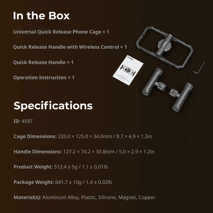 Cage universelle SmallRig 4597 à dégagement rapide pour téléphone Samsung, iPhone smartphone ... , kit vidéo tout-en-un de base avec poignées et clip