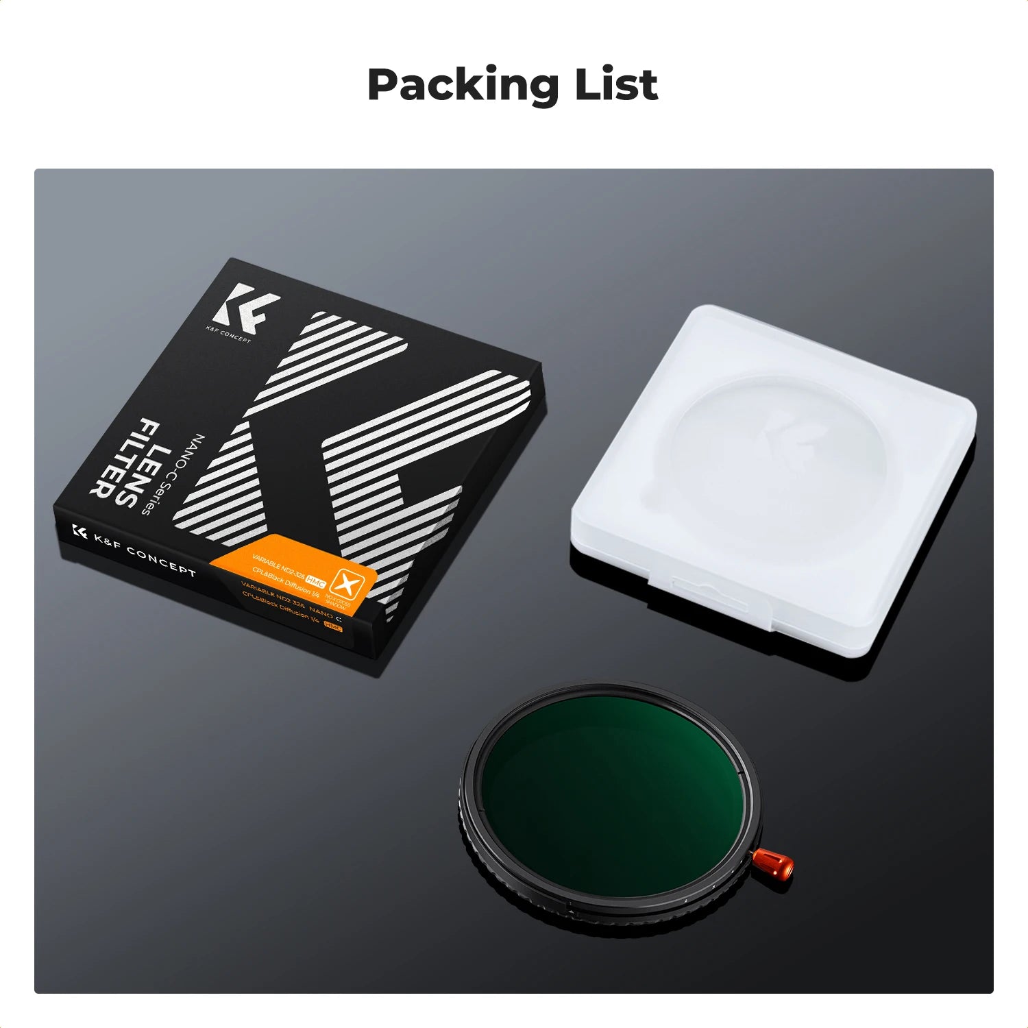 Filtre K & F Concept 3 en 1 ND2-32 + CPL + Diffusion noire 1/4 Variable 37/49/52/58/67/72/77/82mm