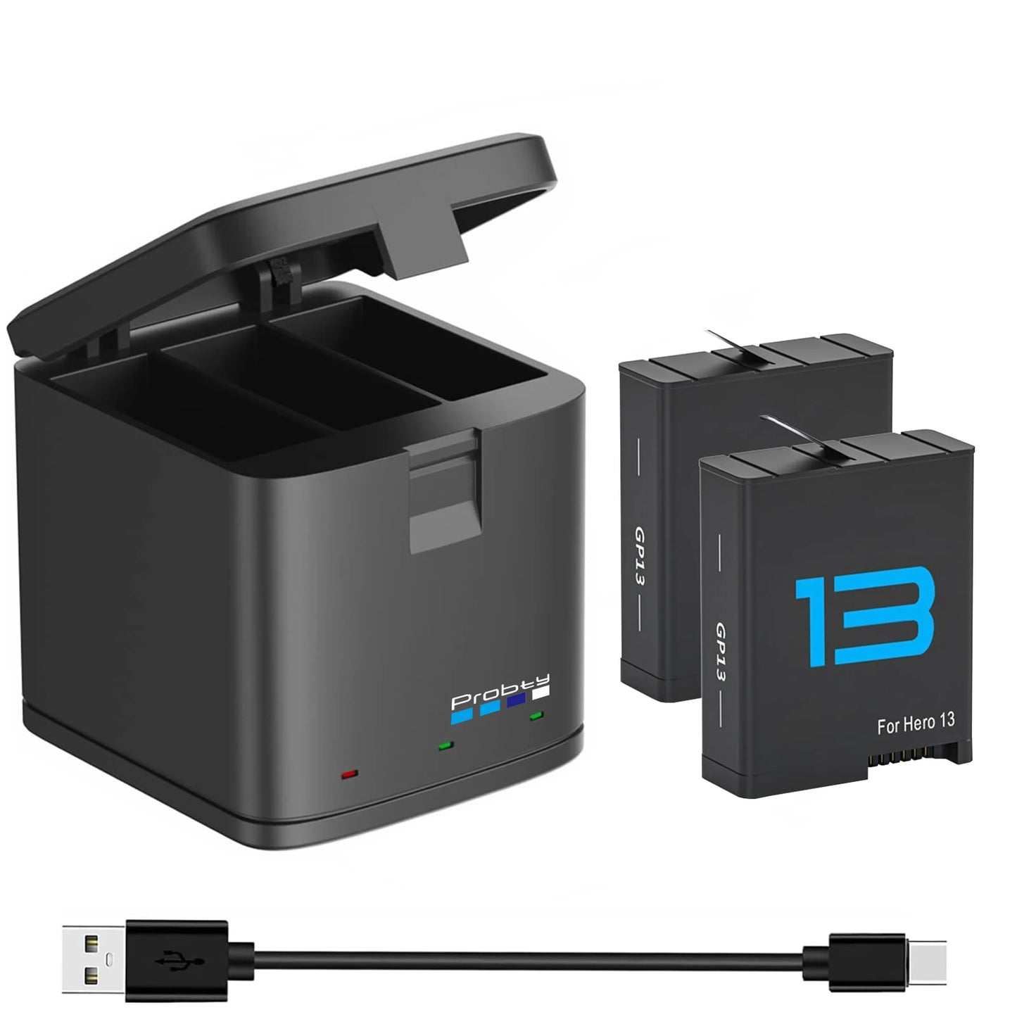 Batterie probty 2280 mAh pour batterie GoPro Hero 13 + chargeur 3 emplacements