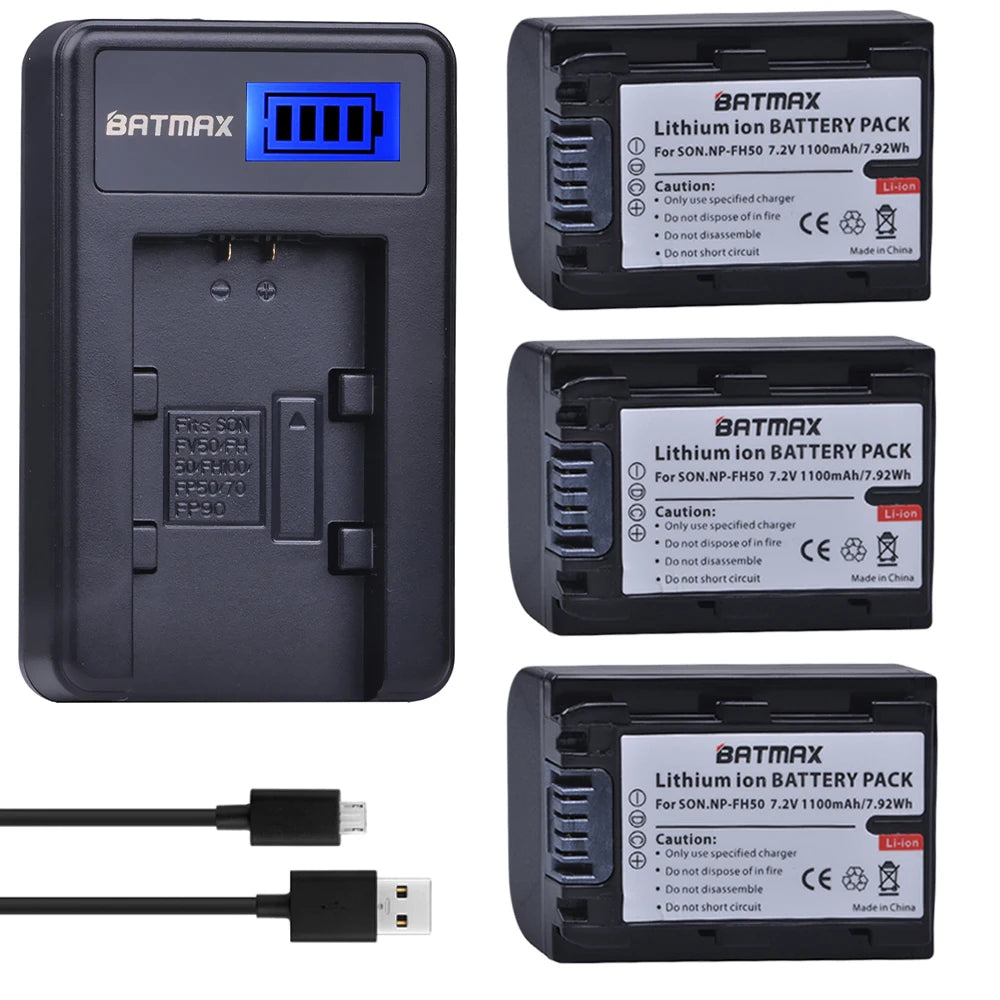 Batterie Batmax NP-FH50 NP-FH40 1100mAh + chargeur pour Sony A230 A330 A290 A380 A390 HDR-TG1E TG3 TG5 TG7 DSC-HX1
