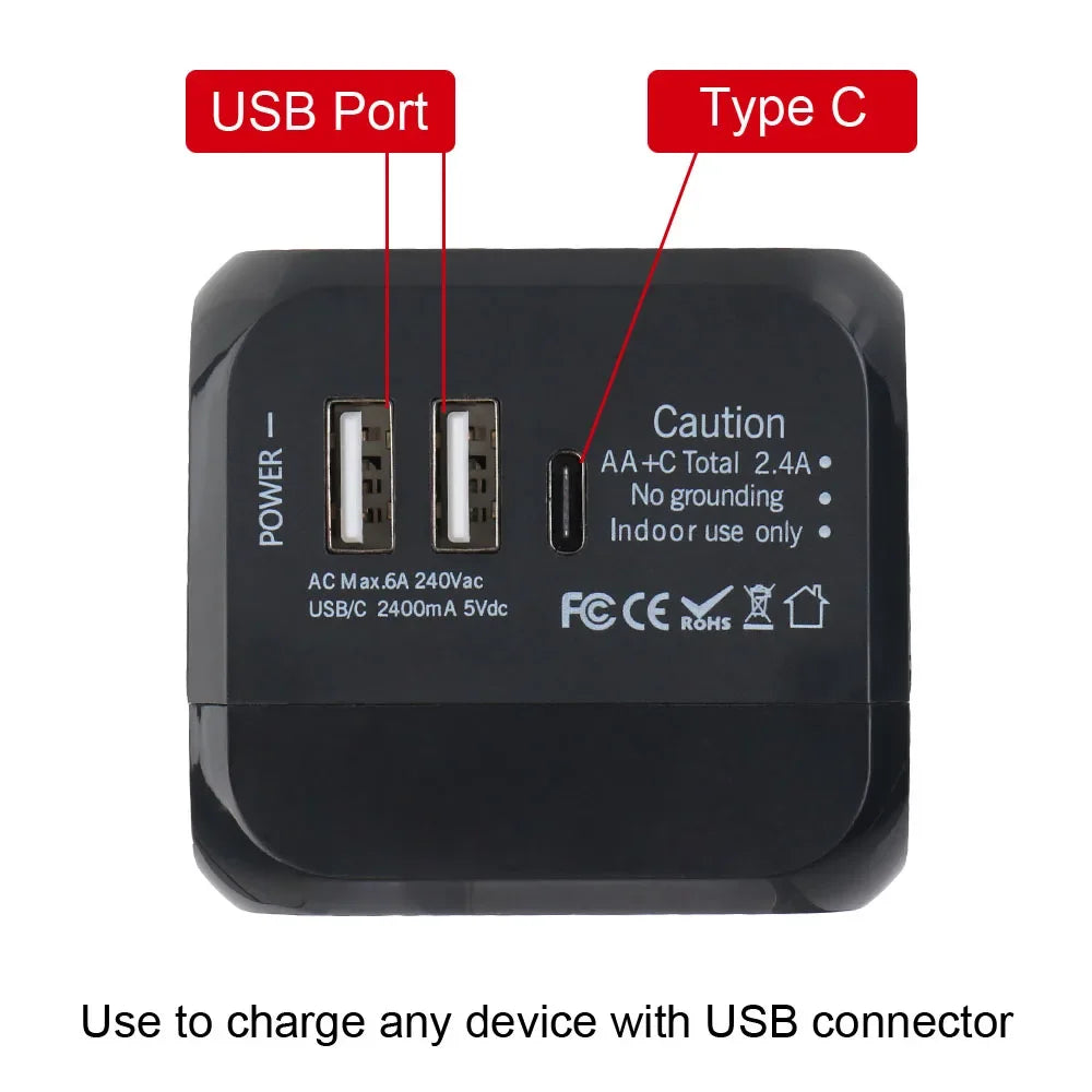 Adaptateur chargeur de prise de voyage universel US EU UK AU avec 2 USB et 1 Type C