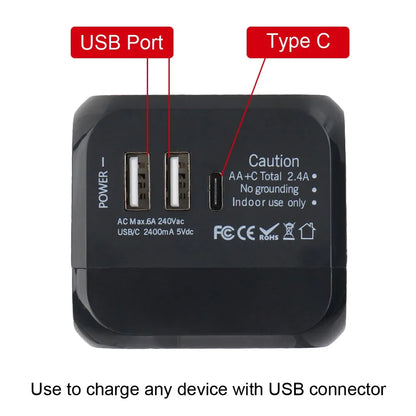 Adaptateur chargeur de prise de voyage universel US EU UK AU avec 2 USB et 1 Type C