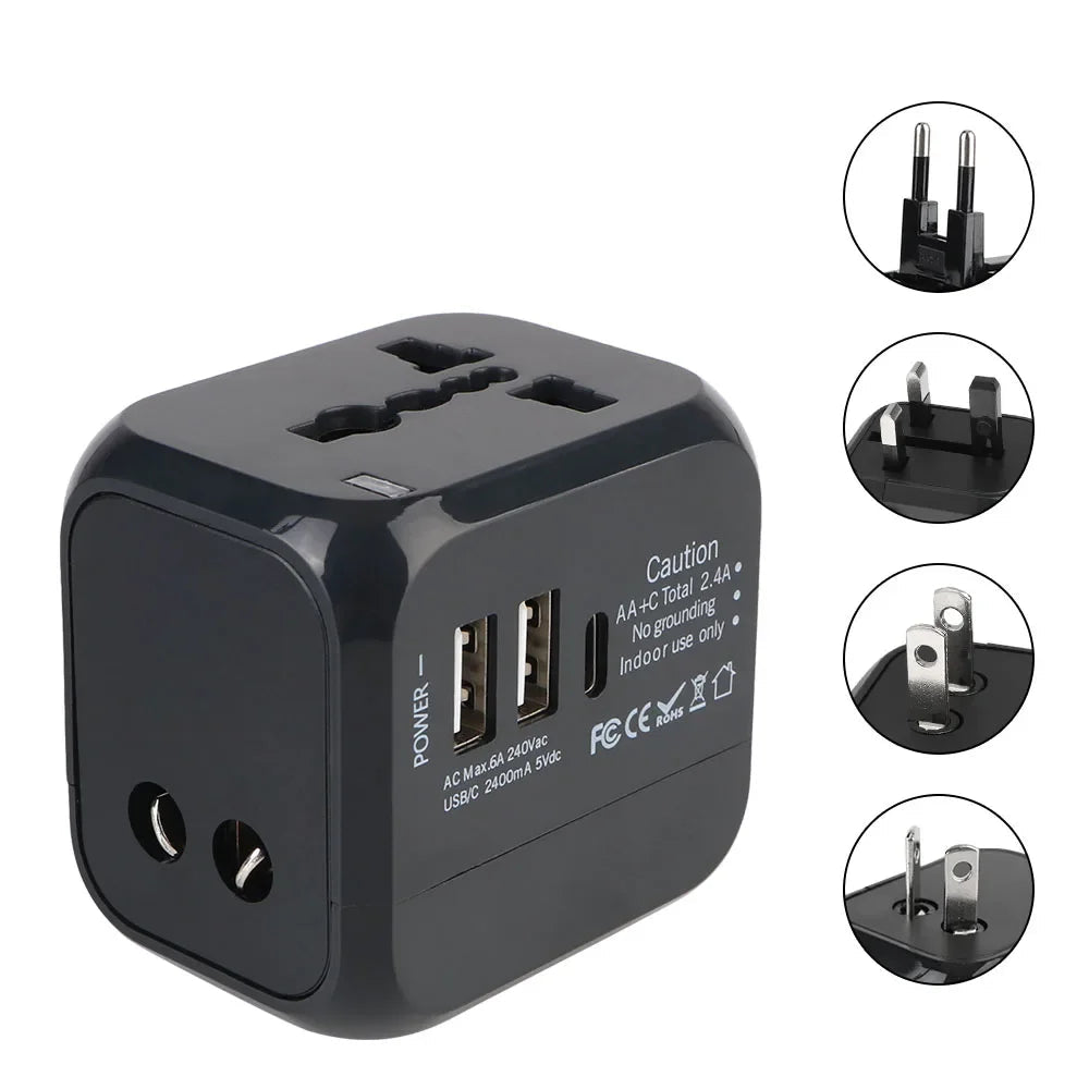 Adaptateur chargeur de prise de voyage universel US EU UK AU avec 2 USB et 1 Type C