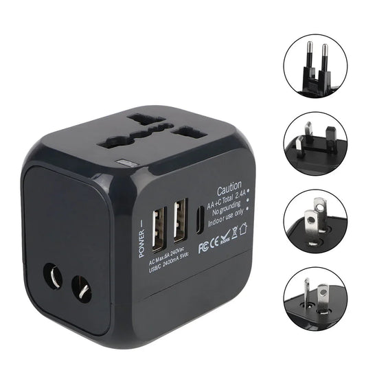 Adaptateur chargeur de prise de voyage universel US EU UK AU avec 2 USB et 1 Type C