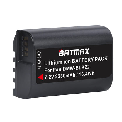 Batterie Batmax DMW-BLK22 BLK22 2280mAh + chargeur double pour Panasonic LUMIX DC-S5, DC-S5K, GH5 II, GH6, S5M2, S5M2X, GH5M2