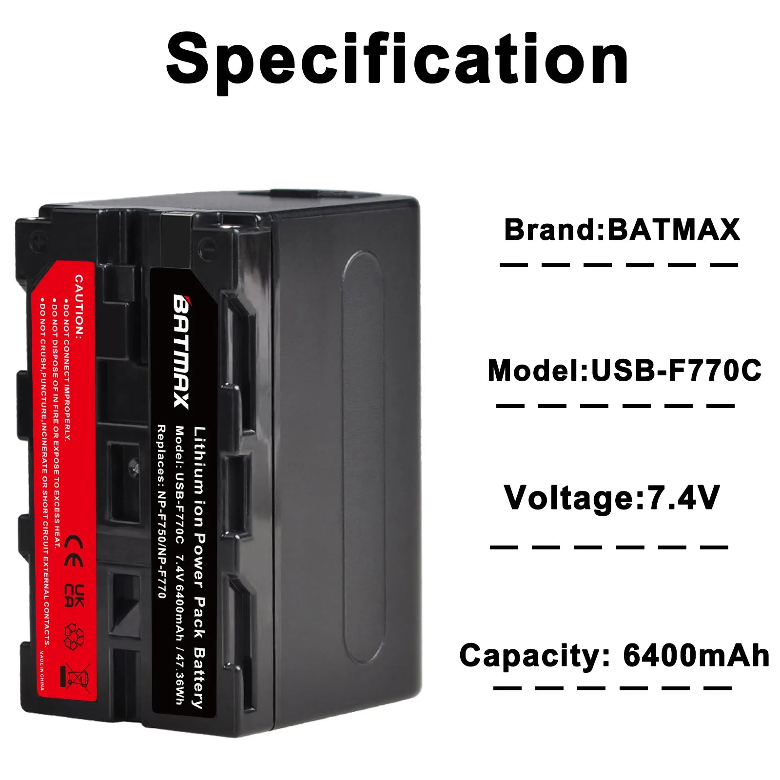 Batterie Batmax NP F750 NP F770 6400mAh avec indicateur LED + recharge USB Type C Port pour Sony NP F960 F970 NP-F550 CCD-TRV58 V1J z1...