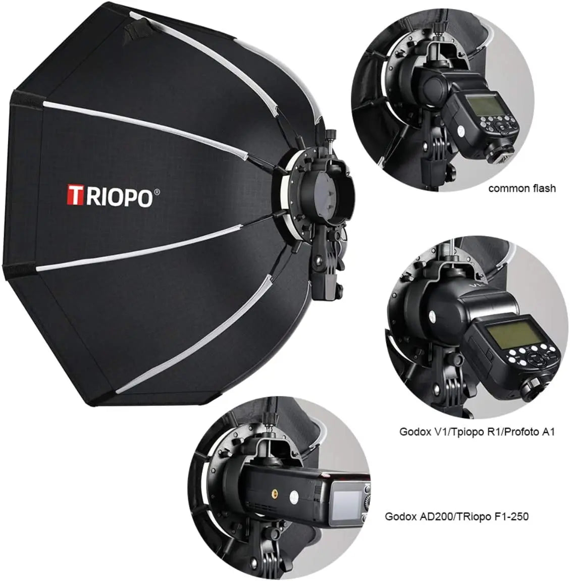 Softbox TRIOPO 55cm 65cm 90cm 120cm Octagone trépied pliable avec poignée pour Flash universel, Godox V860III V1 AD200Pro...