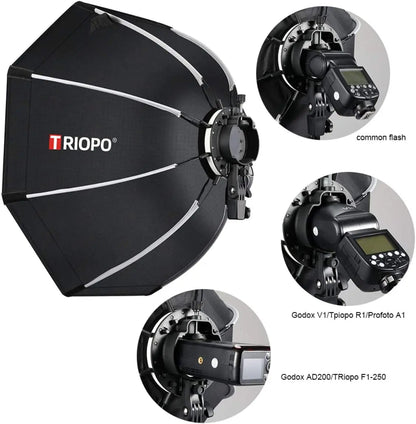Softbox TRIOPO 55cm 65cm 90cm 120cm Octagone trépied pliable avec poignée pour Flash universel, Godox V860III V1 AD200Pro...