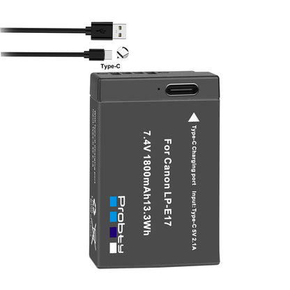 Batterie Probty LP-E17 avec charge rapide de Type C pour Canon M6 II M5 M3 77D T6i 750D T6s 760D T7i 800D T8i 850D...