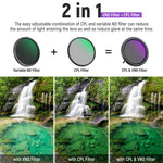NEEWER True Colors Variable ND Filter ND2-ND32 and CPL, 2 in 1 Adjustable Circular Polarizing and Neutral Density Filter