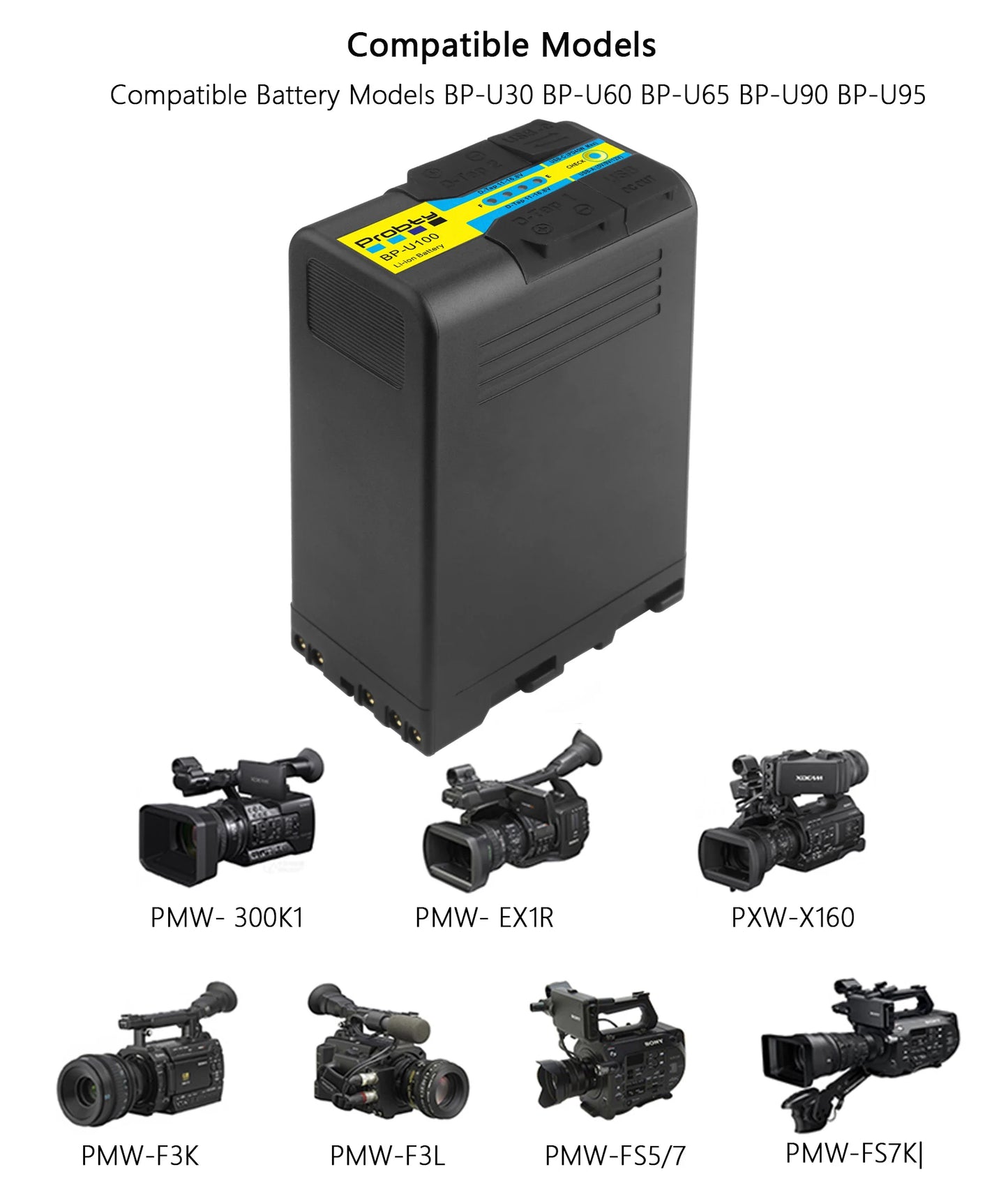 Batterie Probty BP-U100 recharge usb-c pour Sony BP-U30 U60 U70 U90 EX260 EX280 Z280 FS5 7 FX6 Z190 EX1R EX200 avec charge rapide PD45W