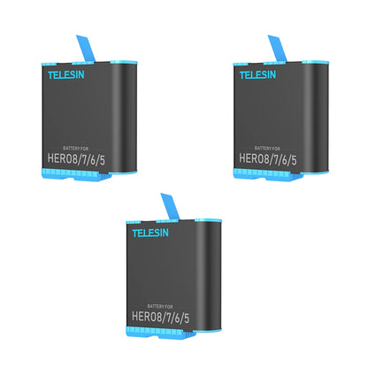 Batterie TELESIN pour GoPro Hero 5, 6, 7, 8, 1220 mAh + Chargeur Rapide à 3 Voies