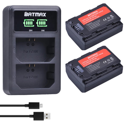Batterie Batmax 2280mAh NP-FZ100 FZ100 + double chargeur LED USB pour Sony ZV-E1, Alpha A7III, A7R III, A9, A6600, a7 IV, a7R IV, A6700, A7M4...