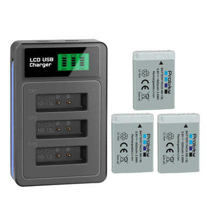 Batterie + chargeur Probty NB-13L NB13L NB-13LH 1600mAh pour Canon PowerShot G5X G7X G9X G7 X Mark II G9 X,SX620 SX720 SX730