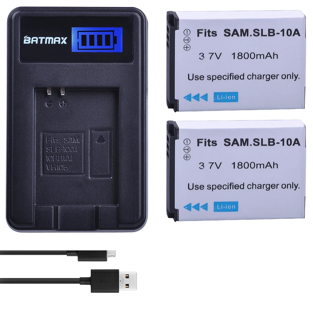 Batterie Batmax SLB-10A SLB 10A + chargeur pour Samsung P800 P1000 PL50 PL51 PL55 SL420 SL502 SL620 SL720 SL820 WB700