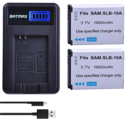 Batterie Batmax SLB-10A SLB 10A + chargeur pour Samsung P800 P1000 PL50 PL51 PL55 SL420 SL502 SL620 SL720 SL820 WB700